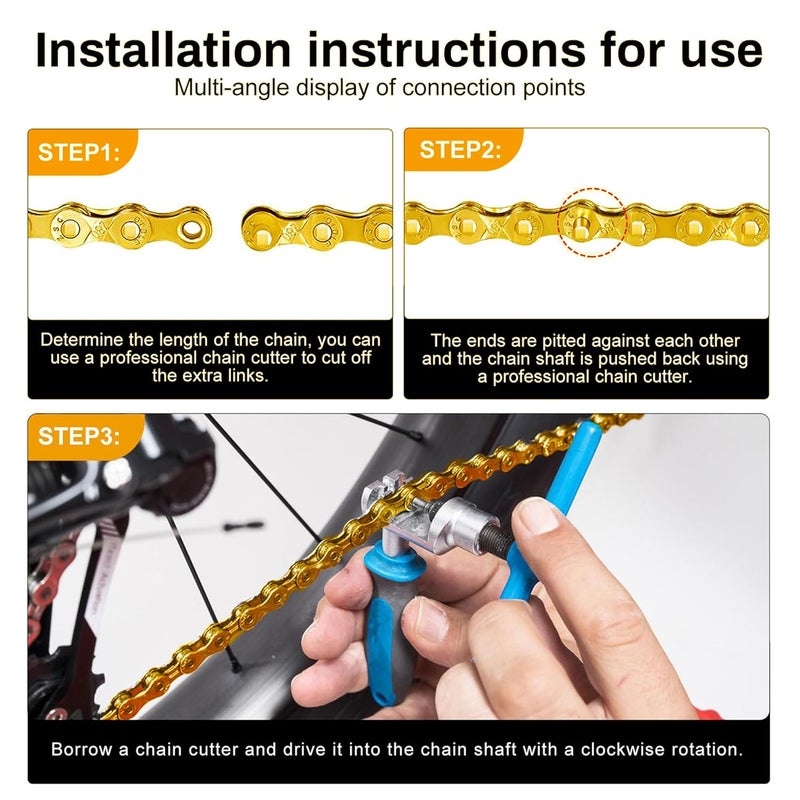 Tailcle 6/7/8 Speed Gold Bike Chain, Bicycle Chain Bike Parts Chain Replacement for Road Mountain Racing Cycling E-Bike MTB BMX (Gold 6/7/8 Speed) - Image 4